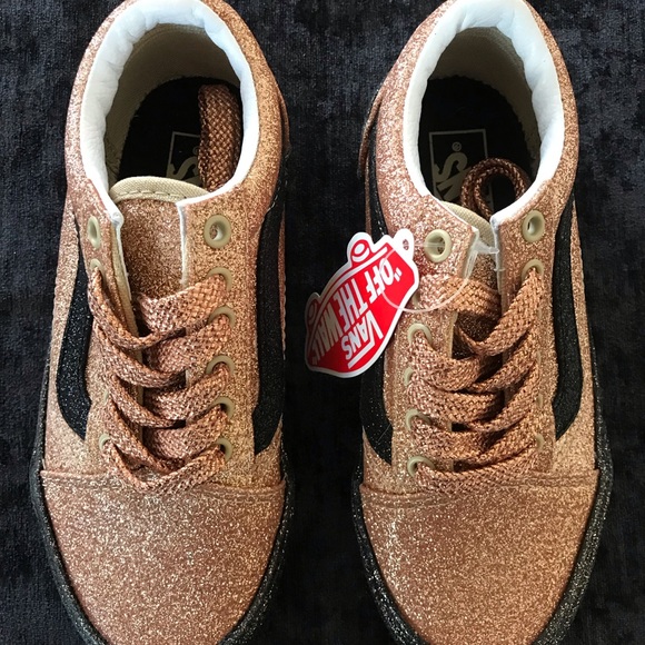 New VANS Kids Old Skool Shoes Party Glitter Black Rose Gold - Picture 13 of 16